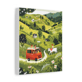 Countryside Road Trip Matte Canvas Wall Art — Green Hills Camper Van & Horse Scene