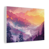 Sunset Mountain Valley Matte Canvas Print — Vibrant Forest Landscape Wall Art