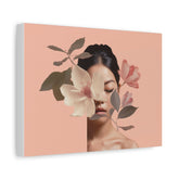 Floral Portrait Canvas Wall Art — Peach Botanical Face Print