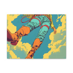 Vintage Surf Sky Canvas Print — Low-Angle Surfer Art Matte Stretched