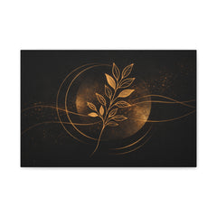 Golden Botanical Moon Canvas — Matte Stretched Wall Art