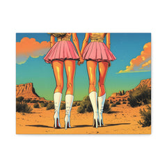 Retro Desert Sisters Canvas Print — Vintage Cowgirl Pinup Wall Art