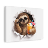 Sloth With Tropical Drink Matte Canvas Wall Art