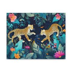Jungle Leopards Canvas Print — Tropical Botanical Wall Art