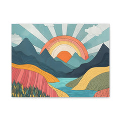 Sunrise Rainbow Mountain Canvas Wall Art — Colorful Retro Landscape Matte Canvas