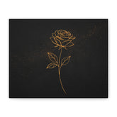 Gold Line Rose Canvas Wall Art — Minimal Black Matte Stretched Print