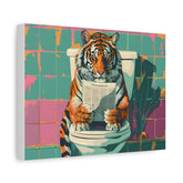 Tiger on Toilet Matte Canvas Wall Art — Humorous Pop Art Animal Decor