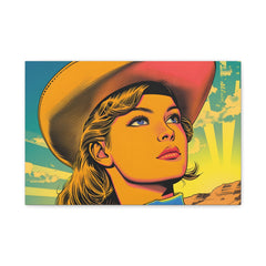 Cowgirl Pop Art Canvas Print — Retro Western Wall Art, Matte Stretched 1.25"