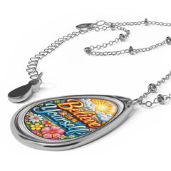 Believe in Yourself Oval Necklace — Inspirational Pendant with Floral Sunrise Design