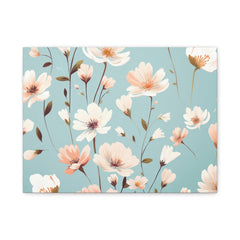 Floral Canvas Wall Art — Peach Blossoms on Teal Matte Stretched Canvas