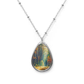 Autumn Forest Oval Necklace — Scenic Nature Pendant Necklace