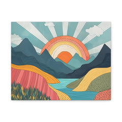 Sunrise Rainbow Mountain Canvas Wall Art — Colorful Retro Landscape Matte Canvas
