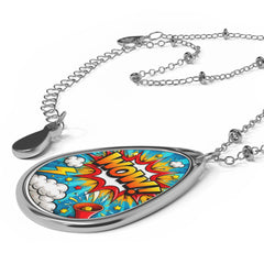 Oval Necklace - Pop Art "WOW" Teardrop Pendant Necklace