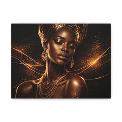 Gold Goddess Portrait Canvas — Elegant Black Woman Wall Art (Matte Stretched)