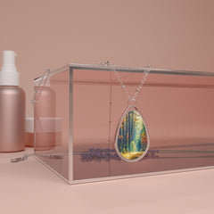 Autumn Forest Oval Necklace — Scenic Nature Pendant Necklace
