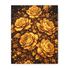 Golden Roses Floral Canvas Print — Matte Stretched Wall Art