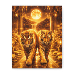 Golden Tiger Canvas Print — Twin Tigers Moonlit Wall Art (Matte Stretched)