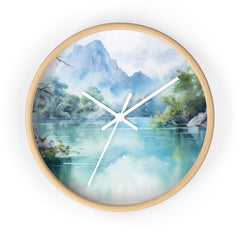 Serene Mountain Lake Wall Clock — Tranquil Nature Bedroom & Living Room Decor