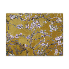 Blossoming Almond Branches Matte Canvas Wall Art – Golden Floral Stretched Print