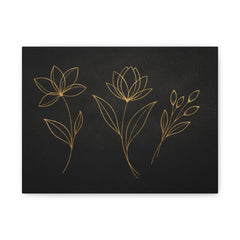Gold Line Floral Canvas Wall Art — Minimal Black Botanical Print