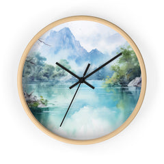 Serene Mountain Lake Wall Clock — Tranquil Nature Bedroom & Living Room Decor