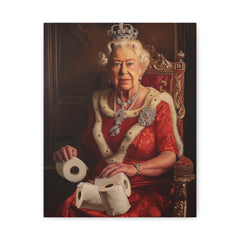 Royal Portrait Canvas Print — Vintage Queen Holding Toilet Paper, Matte Stretched Wall Art
