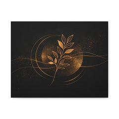 Golden Botanical Moon Canvas — Matte Stretched Wall Art
