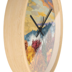 Autumn Landscape Wall Clock — Colorful Fall Forest Art Clock