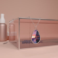 Sunset Cove Oval Photo Necklace — Personalized Teardrop Pendant