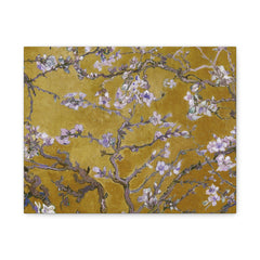 Blossoming Almond Branches Matte Canvas Wall Art – Golden Floral Stretched Print