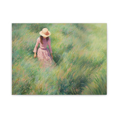 Pastoral Stroll Matte Canvas Art — Woman in Field Wall Decor