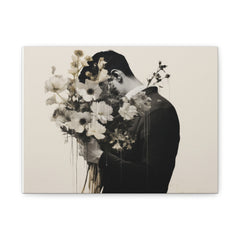 Canvas Art Print — Surreal Man Holding Bouquet (Matte Stretched Canvas)