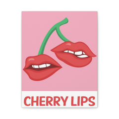 Cherry Lips Canvas Wall Art — Retro Pop Pink Cherry Lip Illustration