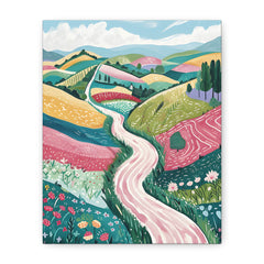 Colorful Pastel Landscape Canvas Print — Whimsical Countryside Wall Art