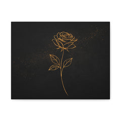 Gold Line Rose Canvas Wall Art — Minimal Black Matte Stretched Print