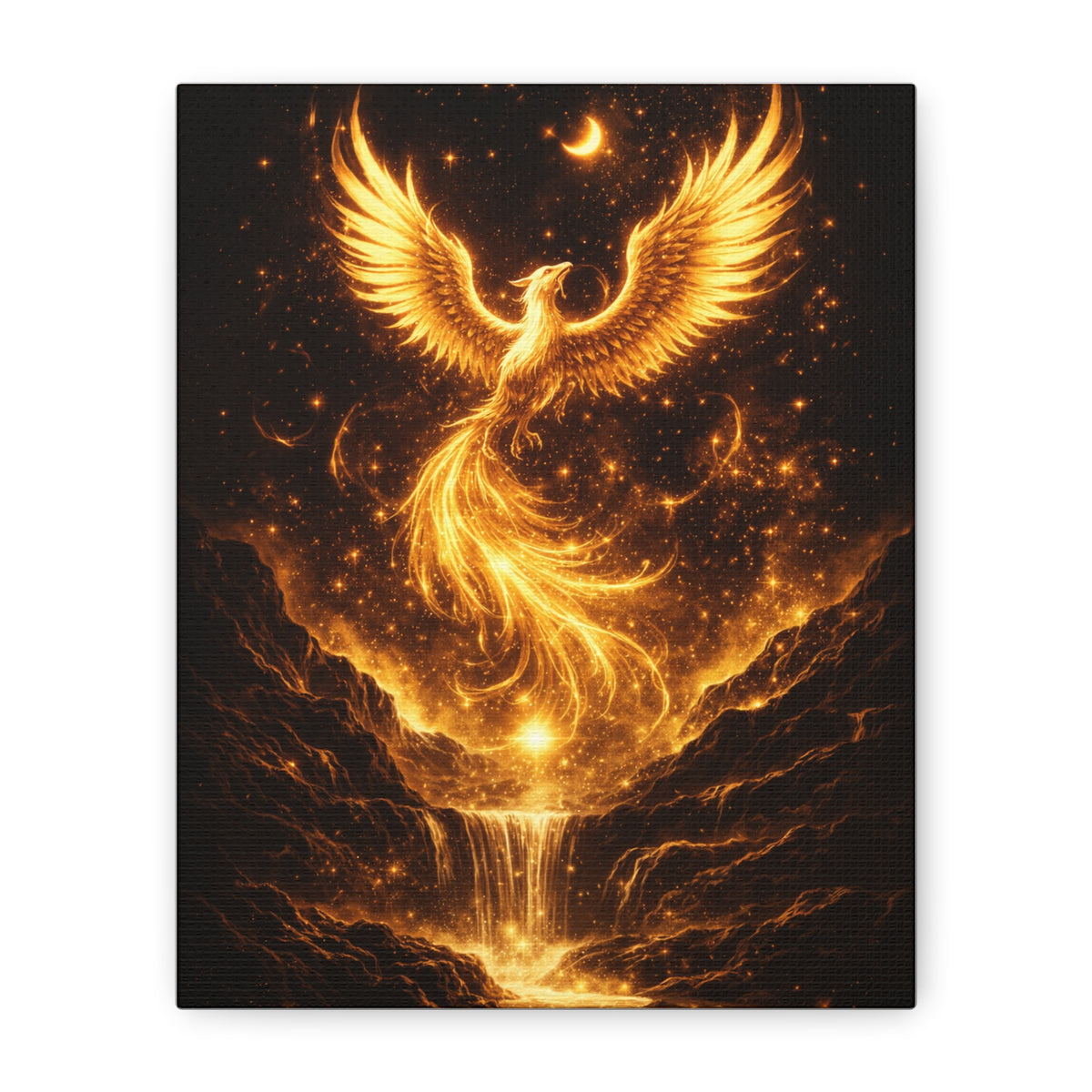 Gold Phoenix Wall Canvas Print — Fiery Mythical Bird Home Decor