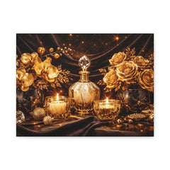 Luxurious Golden Candle & Perfume Still Life Canvas
