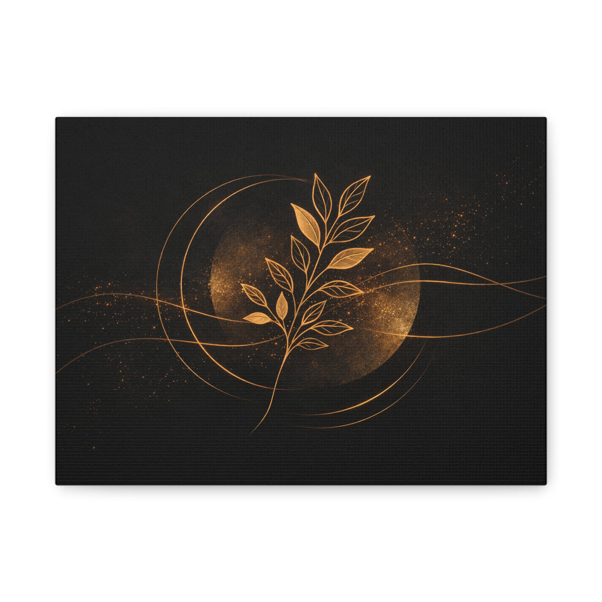 Golden Botanical Moon Canvas — Matte Stretched Wall Art