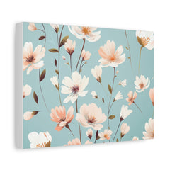 Floral Canvas Wall Art — Peach Blossoms on Teal Matte Stretched Canvas