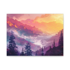 Sunset Mountain Landscape Matte Canvas Print — Vibrant Forest Wall Art