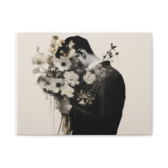 Canvas Art Print — Surreal Man Holding Bouquet (Matte Stretched Canvas)