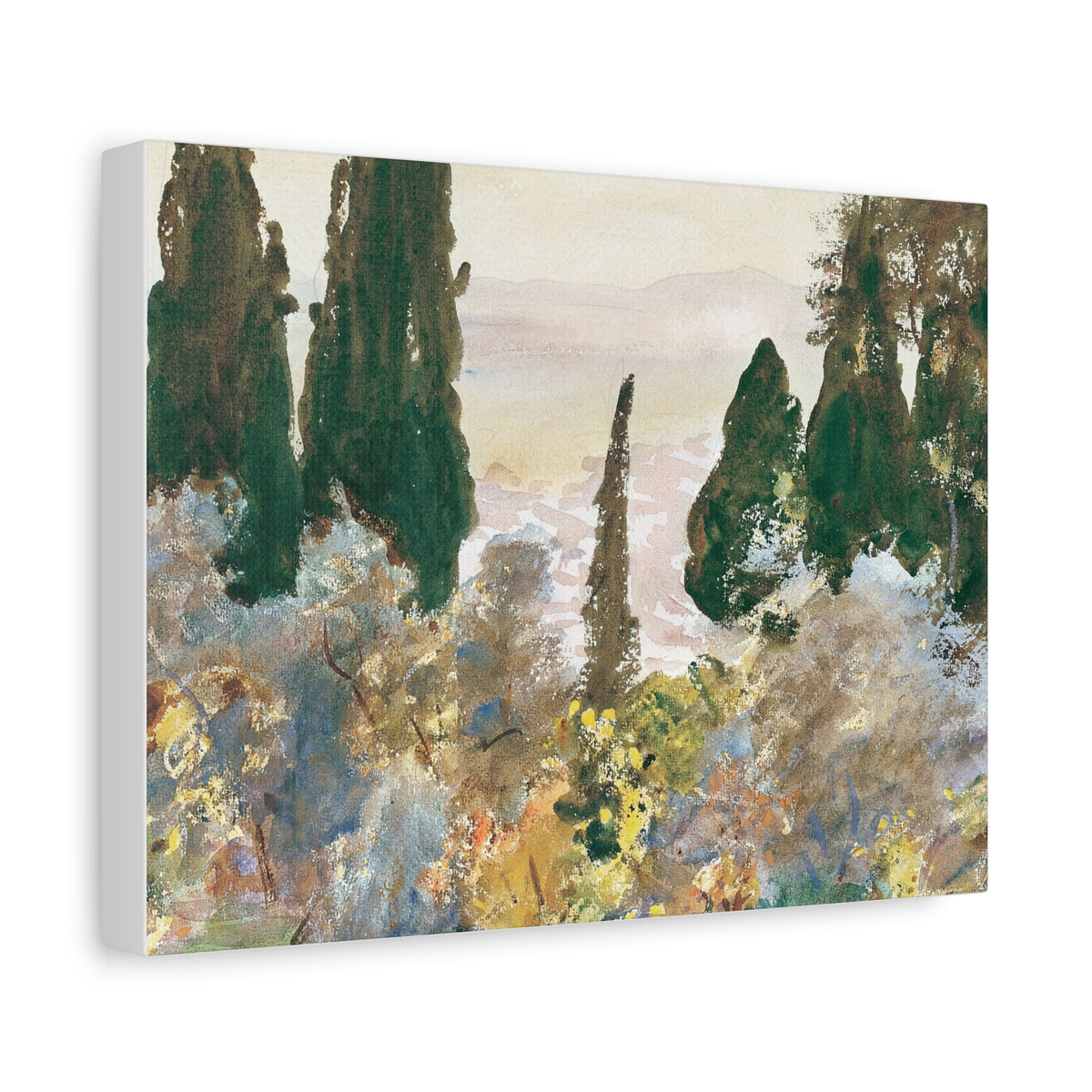 Matte Stretched Canvas — Impressionist Cypress Landscape Wall Art