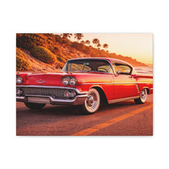 Vintage Red Classic Car Canvas Print — Retro Sunset Automotive Wall Art