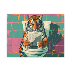 Tiger on Toilet Matte Canvas Wall Art — Humorous Pop Art Animal Decor