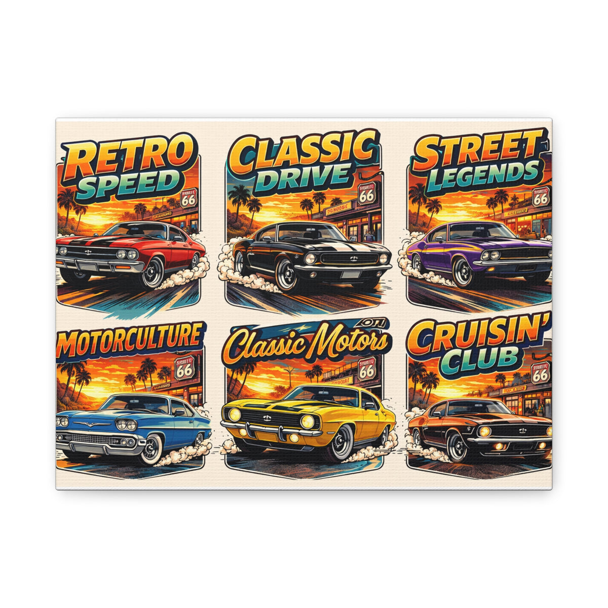 Vintage Muscle Cars Canvas Print — Retro Speed, Classic Drive, Cruisin' Club Artwork
