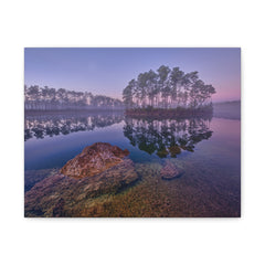 Sunrise Lake Reflection Matte Canvas Wall Art — Tranquil Island Landscape