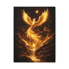 Gold Phoenix Wall Canvas Print — Fiery Mythical Bird Home Decor
