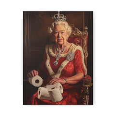Royal Portrait Canvas Print — Vintage Queen Holding Toilet Paper, Matte Stretched Wall Art