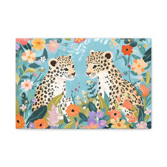 Leopard Pair Floral Canvas Wall Art