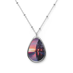 Sunset Cove Oval Photo Necklace — Personalized Teardrop Pendant